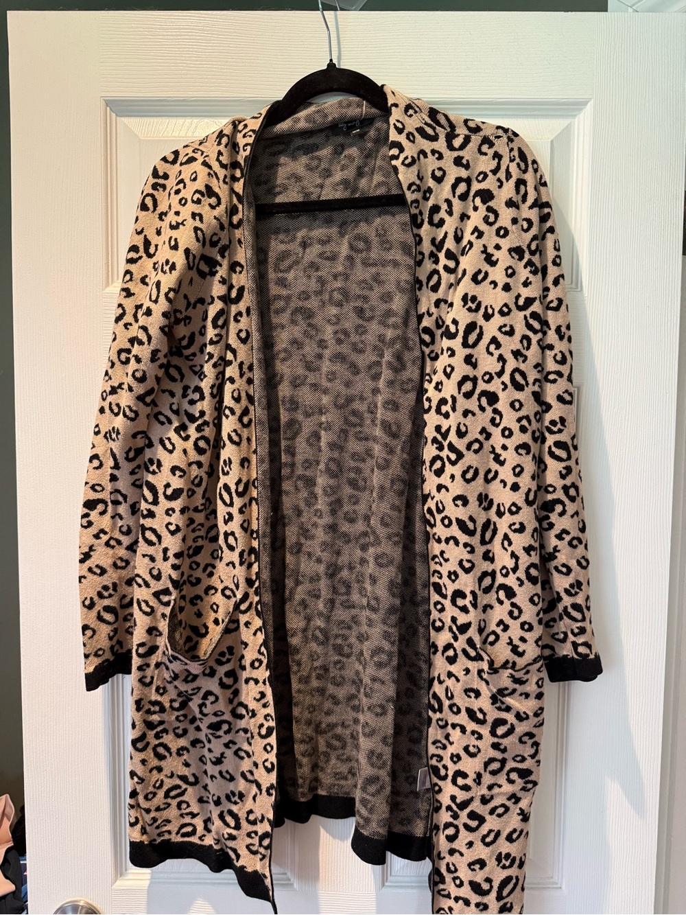 Leopard Print Open-Front Cardigan - Beige/Black